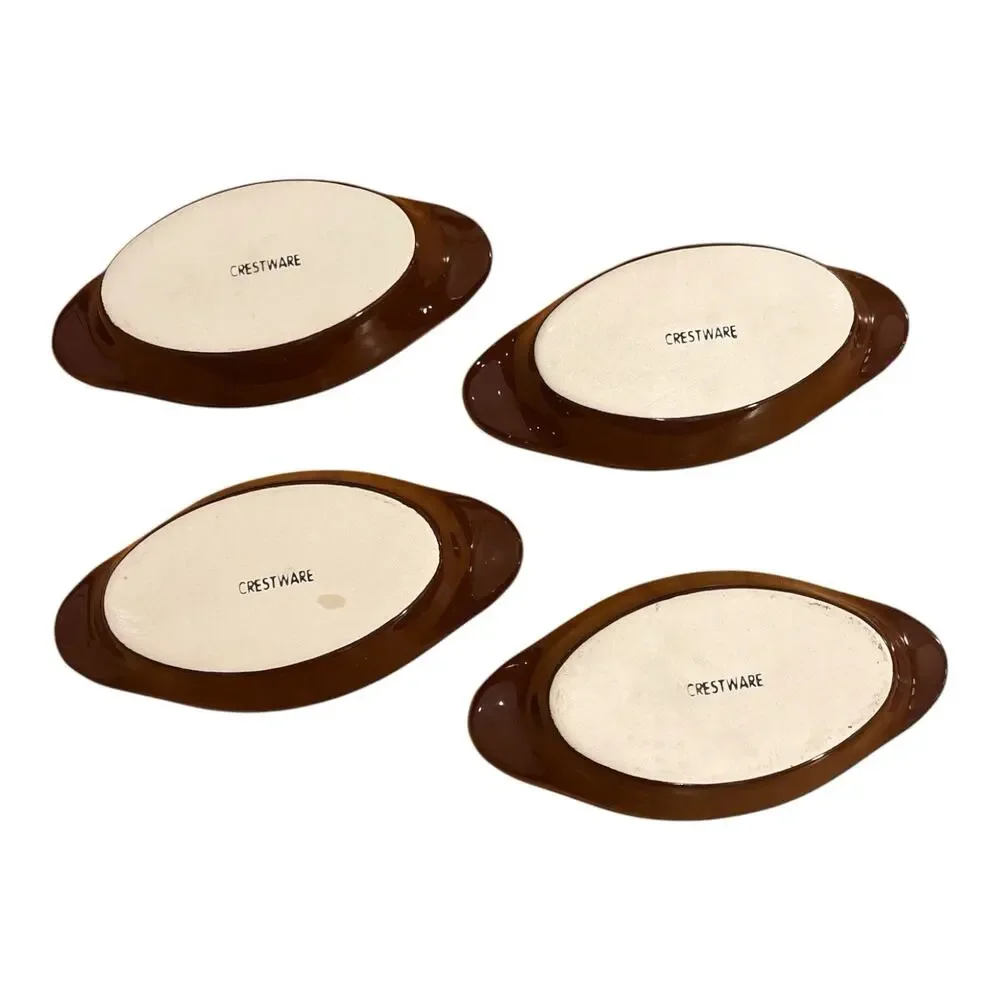 Vintage Crestware Professional Set of 4 Oval Au Gratin Dishes 9 in